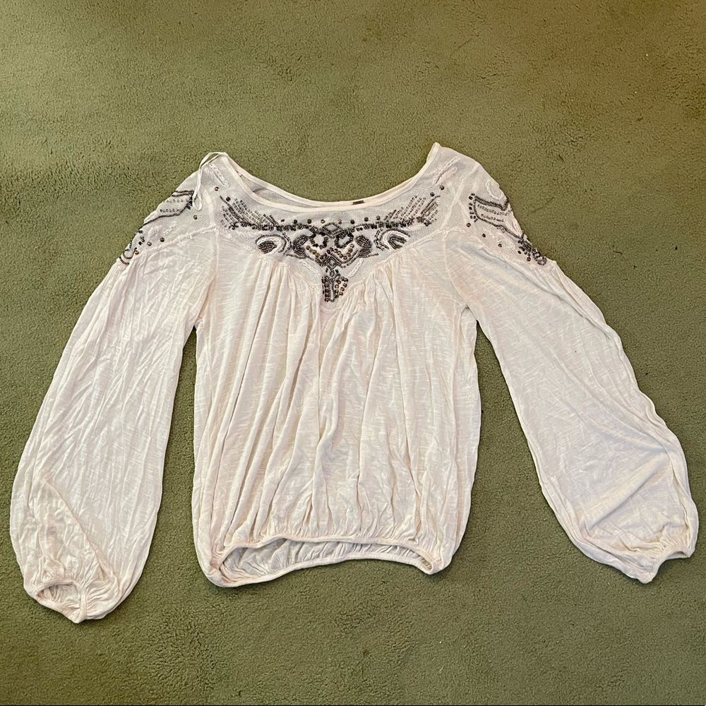 Free People Embroidered Peasant Blouse Sz XS